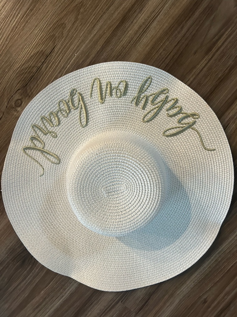 Baby on Board -White Wide-Brim Straw Sun Hat with Gold Script